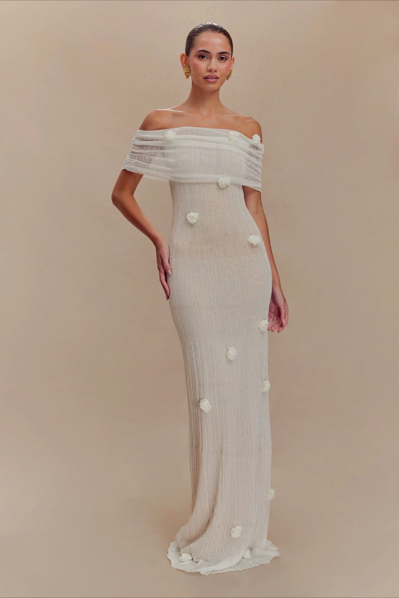 3D Floral Off-Shoulder Maxi Birthday Dress