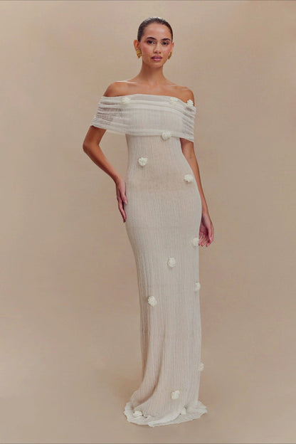 3D Floral Off-Shoulder Maxi Birthday Dress