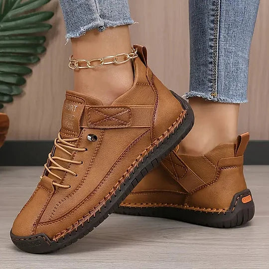 Women's Leather Lace-Up Sneakers – Comfortable Supportive Walking Shoes