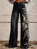 Women's Wide-Leg Printed Jeans – Flared Statement Denim Trousers