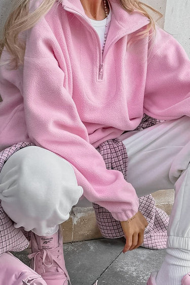 Women's Pink Sherpa Collared Oversized Hoodie