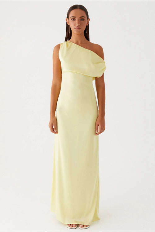 Solid Maxi Dress with Asymmetric Neckline