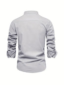 Men’s Band Collar Button Down Shirt - Stylish Long Sleeve