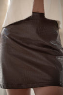 Crocodile Pattern PU Leather High Waist Mini Skirt