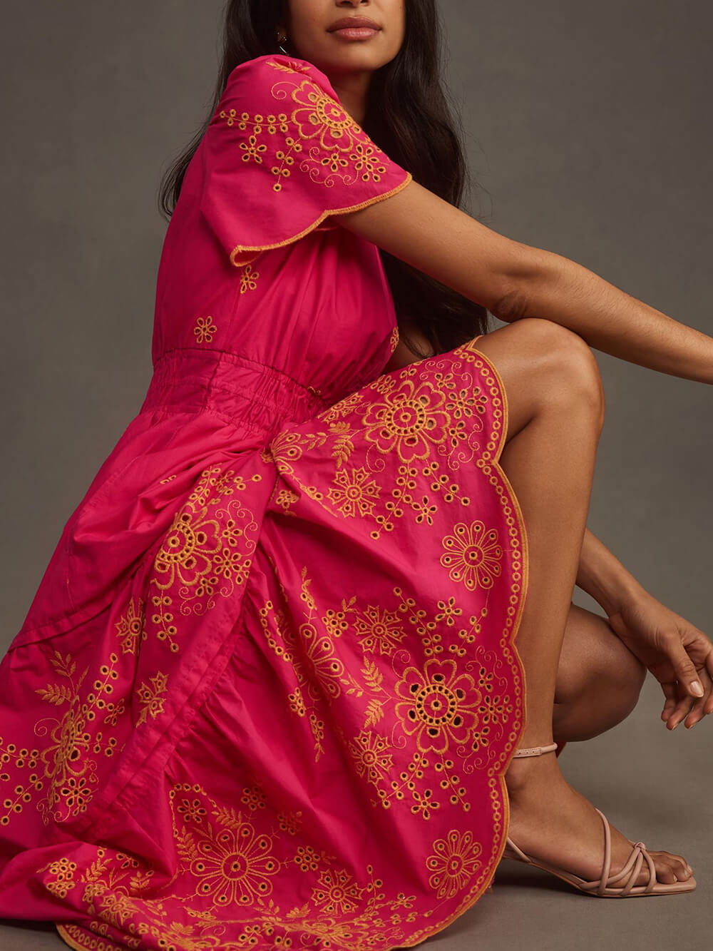 Women's Flowing Printed Maxi Dress With Gathered Waist – Elegant Summer Dress