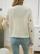 Women's V-Neck Heart Print Knit Cardigan – Button-Up Sweater