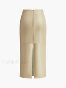 Faux Leather Piping Sit Midi Skirt
