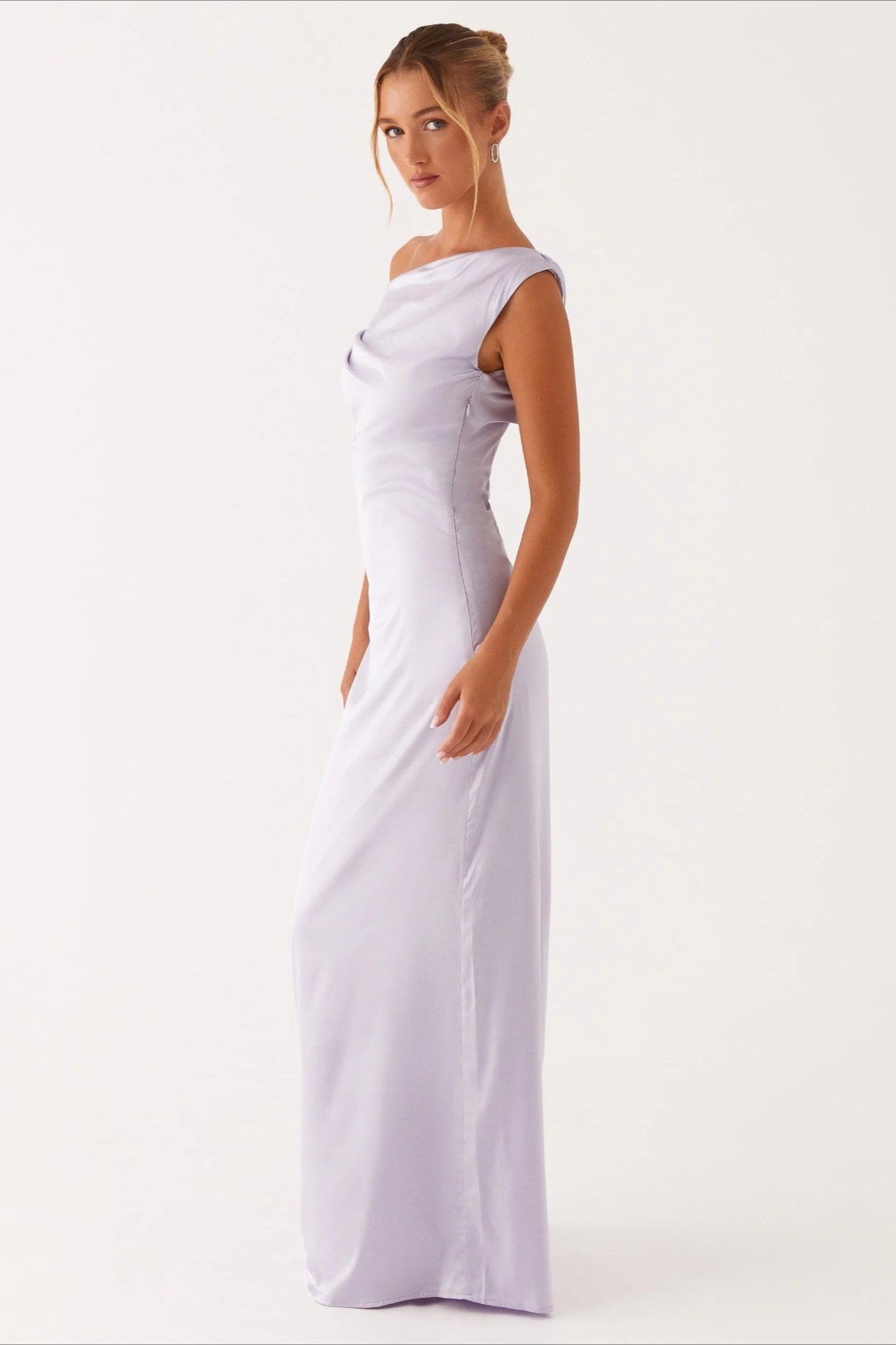 Women's Solid Asymmetric Neckline Formal Maxi Dress – Evening Gown