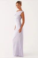 Solid Maxi Dress with Asymmetric Neckline