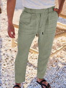 Men's Wide-Leg Linen Trousers – Drawstring Casual Summer Pants