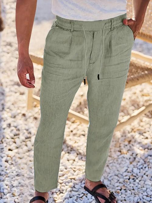 Men's Wide-Leg Linen Trousers – Drawstring Casual Summer Pants