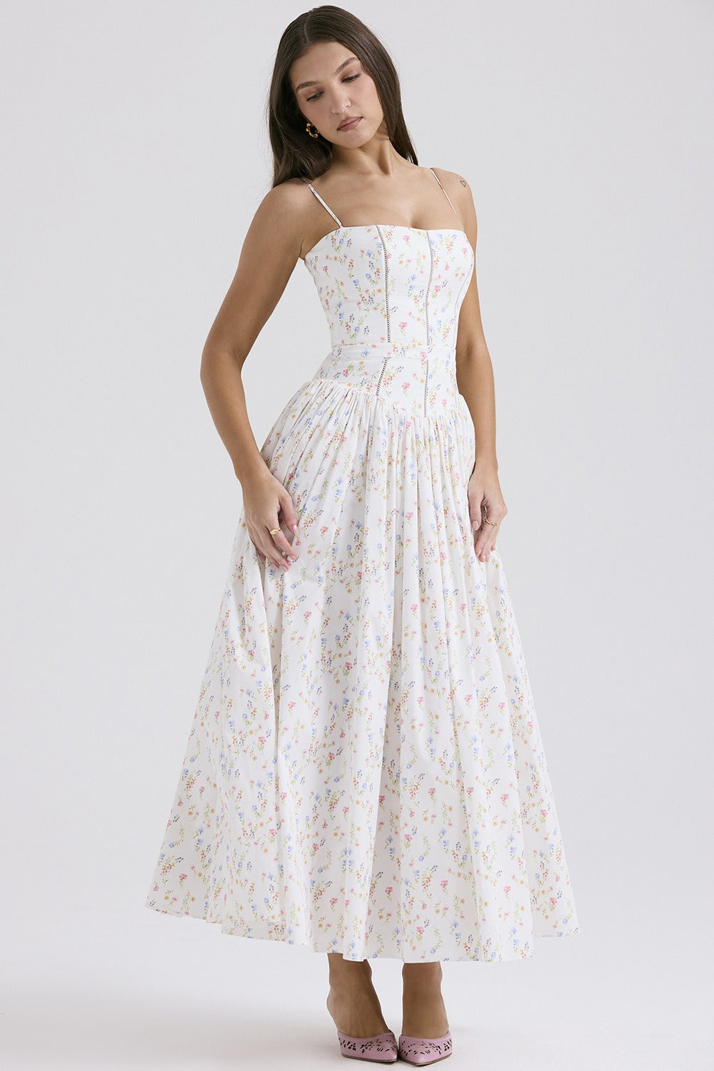 Women's Elegant Tiered A-Line Sleeveless Floral Dress – Summer Dress