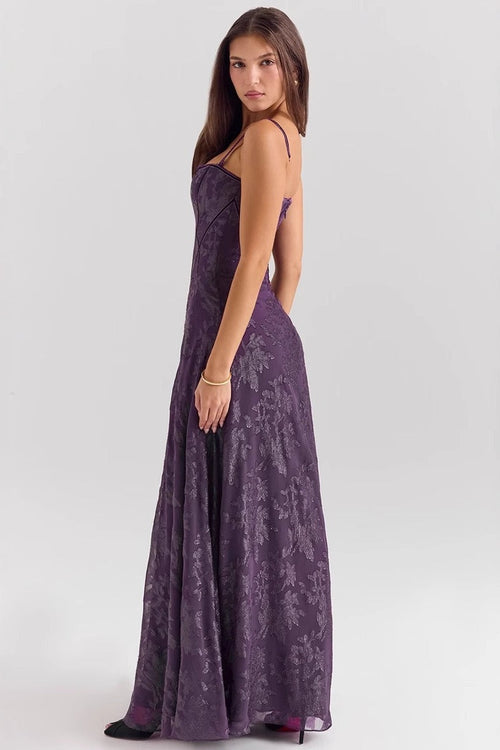 Women's Spaghetti Strap Chiffon Floral Formal Dress – Elegant Maxi Dress