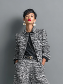 Women's Tweed Blend Single-Breasted Cropped Jacket And Wide-Leg Pants Set MDA2589H6Y