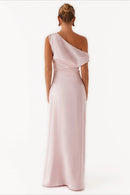 Women's Solid Asymmetric Neckline Formal Maxi Dress – Evening Gown