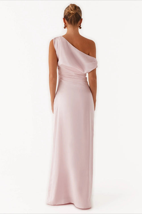 Women's Solid Asymmetric Neckline Formal Maxi Dress – Evening Gown