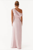Solid Maxi Dress with Asymmetric Neckline