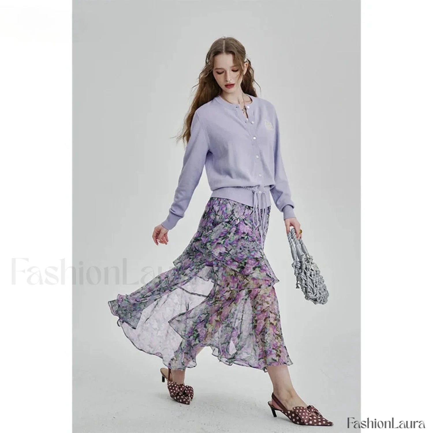Floral Chiffon Ruffled Slit Skirt