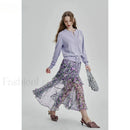 Floral Chiffon Ruffled Slit Skirt