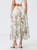 Floral Mesh Tiered Tulle Skirt