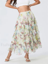 Floral Mesh Tiered Tulle Skirt