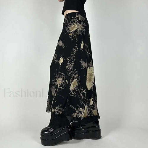 Goth Floral Double Layer Skirt