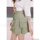 Green Pleated Sporty A-Line Skirt