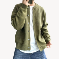 Men's Round-Neck Wool Cardigan – Button-Front Knit Vest