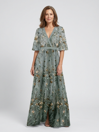 Women's Long Floral V-Neck Maxi Dress – Elegant Summer Flow Dress