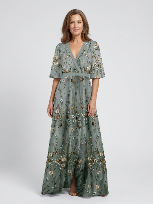 Women's Long Floral V-Neck Maxi Dress – Elegant Summer Flow Dress