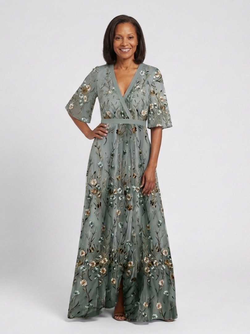 Women's Long Floral V-Neck Maxi Dress – Elegant Summer Flow Dress