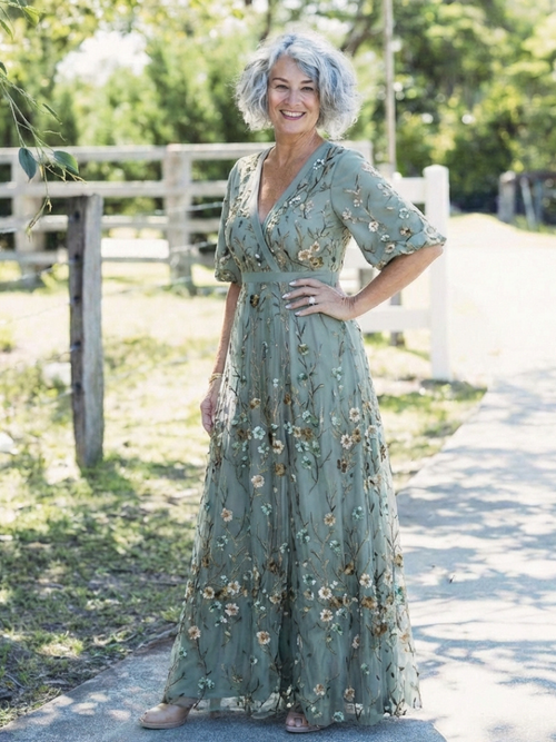 Women's Long Floral V-Neck Maxi Dress – Elegant Summer Flow Dress