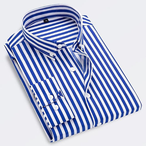 Men's Striped Long Sleeve Fitted Shirt – Button-Down Slim Fit Shirt