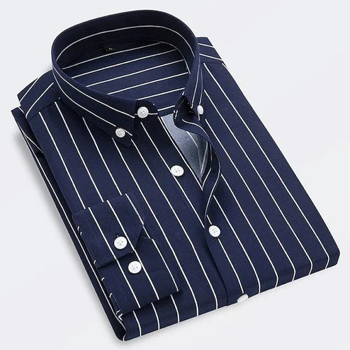 Men's Striped Long Sleeve Fitted Shirt – Button-Down Slim Fit Shirt