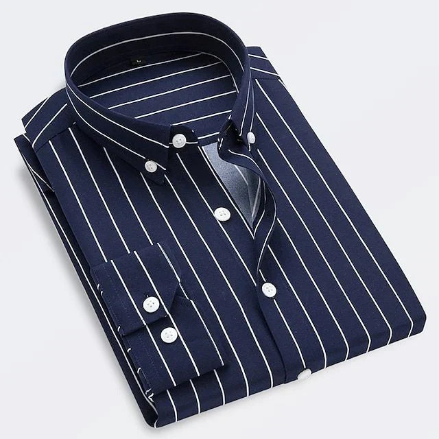 Men's Striped Long Sleeve Fitted Shirt – Button-Down Slim Fit Shirt