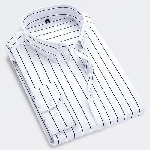 Men's Striped Long Sleeve Fitted Shirt – Button-Down Slim Fit Shirt