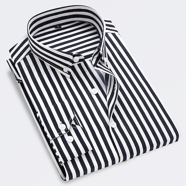 Men's Striped Long Sleeve Fitted Shirt – Button-Down Slim Fit Shirt