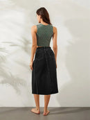 High Split Denim Pencil Skirt