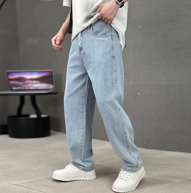 Men's Straight Leg Blue Jeans - Classic Casual Denim Pants