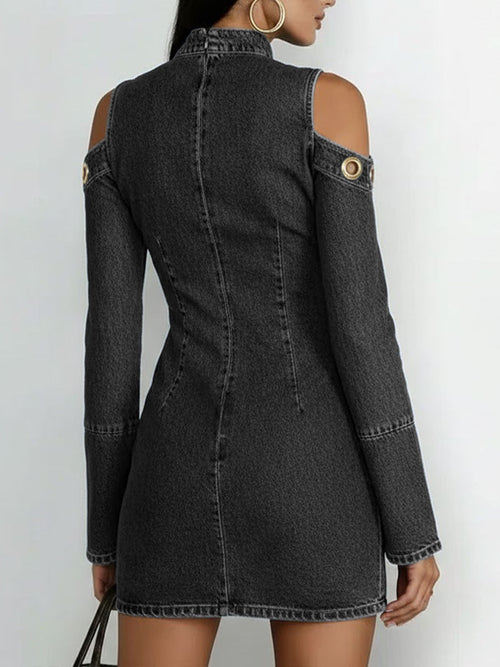 Women's Long-Sleeve Short Denim Dress – Ring Patterns Mini