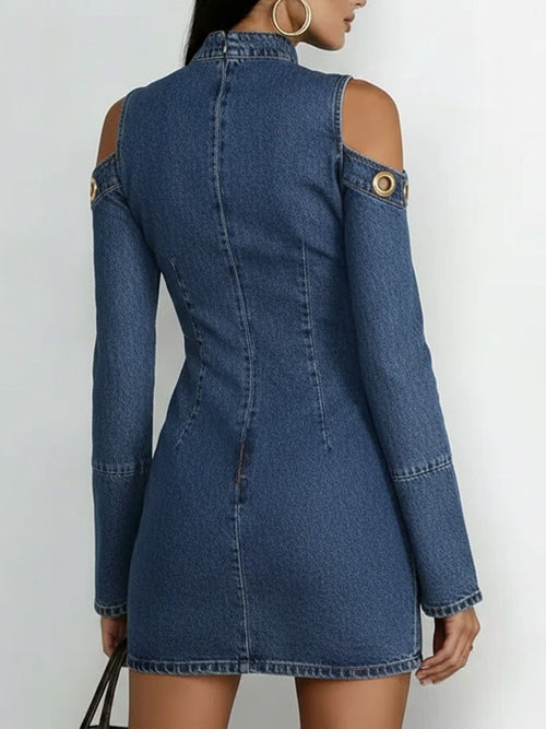 Women's Long-Sleeve Short Denim Dress – Ring Patterns Mini