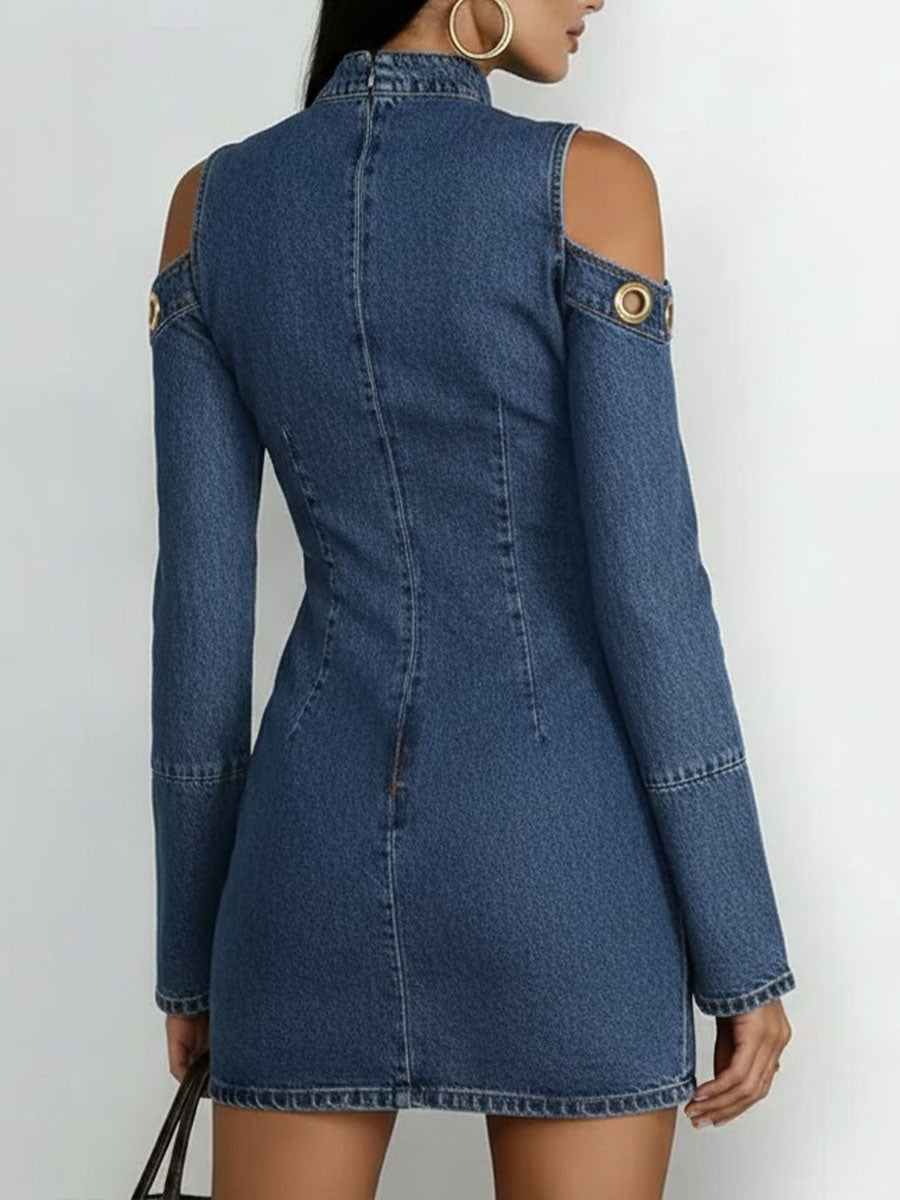 Women's Long-Sleeve Short Denim Dress – Ring Patterns Mini
