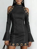 Women's Long-Sleeve Short Denim Dress – Ring Patterns Mini