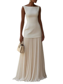 Women's Sleeveless Maxi Dress with Flowing Pleats – Elegant Bridesmaid Gown