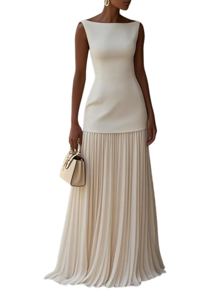 Women's Sleeveless Maxi Dress with Flowing Pleats – Elegant Bridesmaid Gown