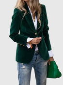 Women's Notch Lapel Button Black Velvet Blazer – Elegant Tailored Jacket