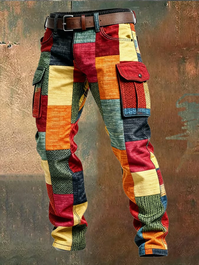 Men's Multicolored Straight Cargo Pants – Urban Stylish Patchwork Trousers