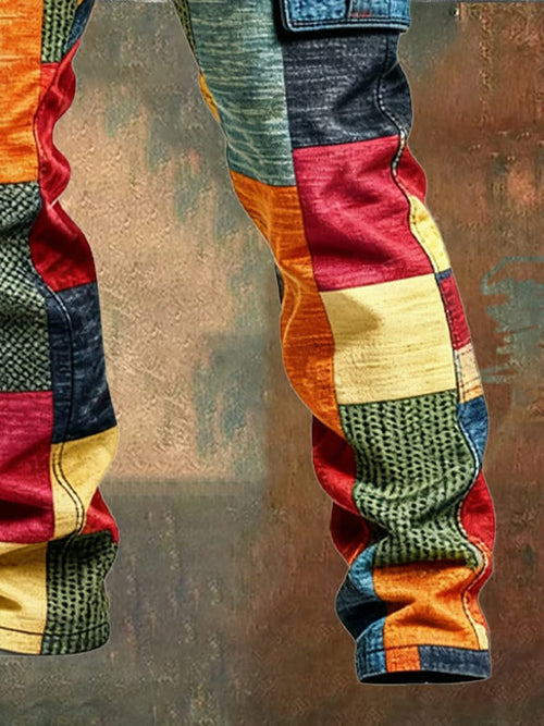 Men's Multicolored Straight Cargo Pants – Urban Stylish Patchwork Trousers