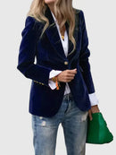 Women's Notch Lapel Button Black Velvet Blazer – Elegant Tailored Jacket