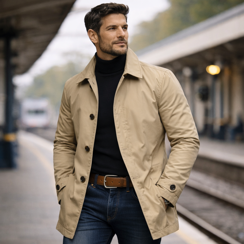 Men’s Buttoned-Up Weatherproof Coat – Windproof Waterproof Jacket